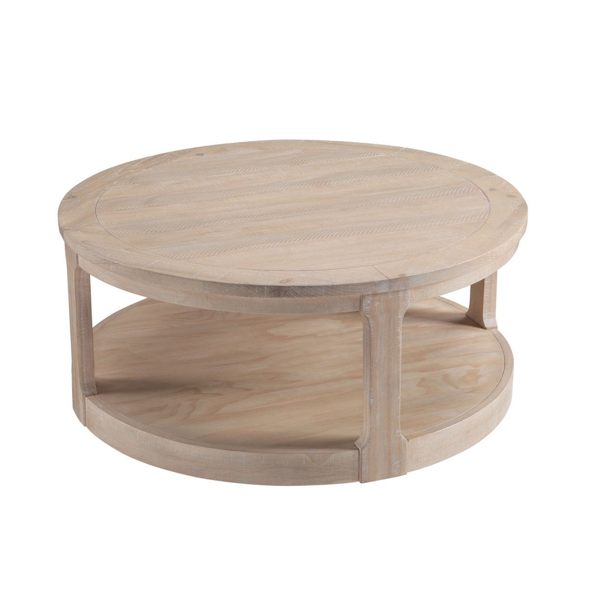 40inch Large Curved 2 Tier Traditional Round Circle Wooden Center Coffee Table,Rounded Table with Wheels,Mid Century Rustic Style Table for living Room,Office,Apartment,OAK