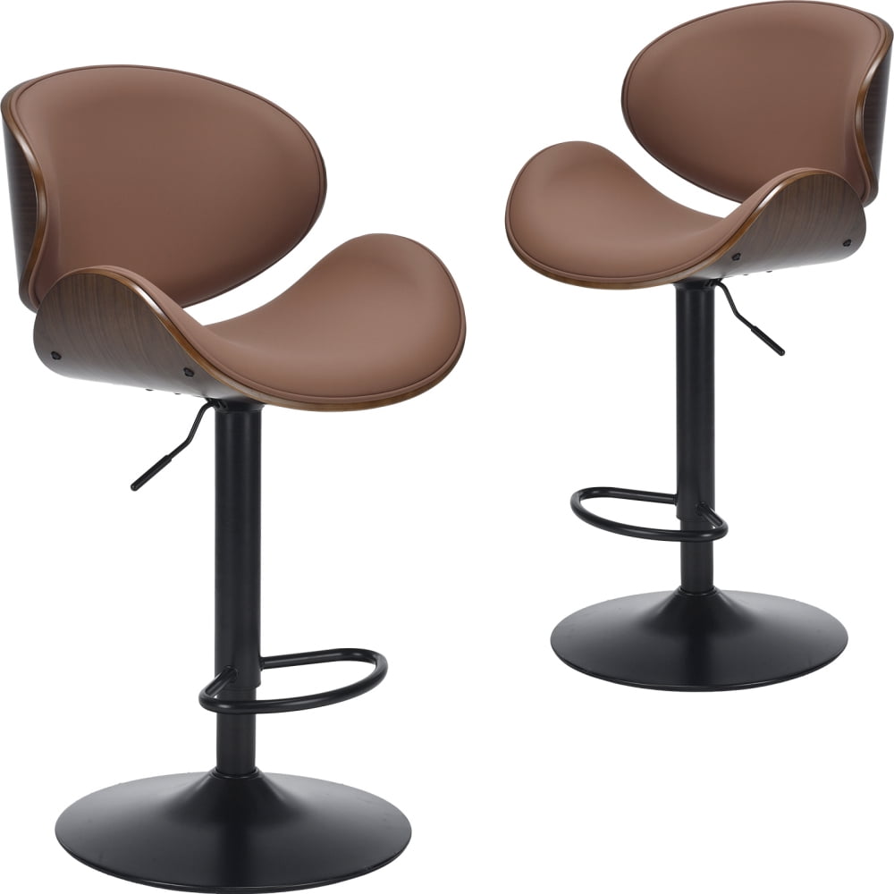 A set of 2 height-adjustable swivel bar stools with PU leather seats and backrests, featuring footrests, suitable for kitchen bar counters or home bars