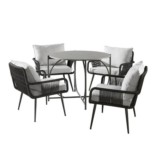 Andover All-Weather Outdoor Bistro Set w/Four Black Wicker Chairs and Table