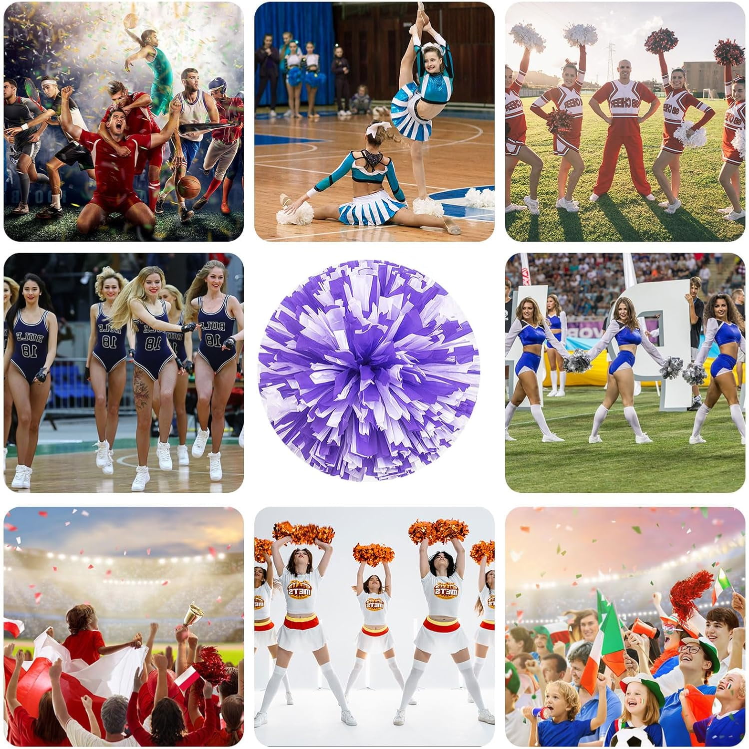 24 PCS pom poms Cheerleading,13.8inch for Sports Teams, Dance Training, and Party Celebrations with Handle Rings