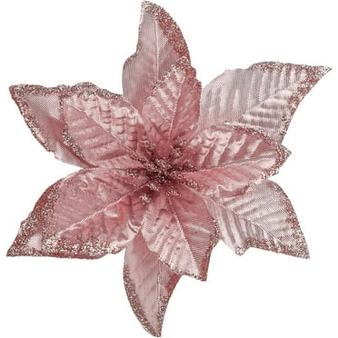12 Pack Pink Xmas Glitter Poinsettia 5.1 inch Artificial Flowers Christmas Tree Decorations Clearance Ornaments