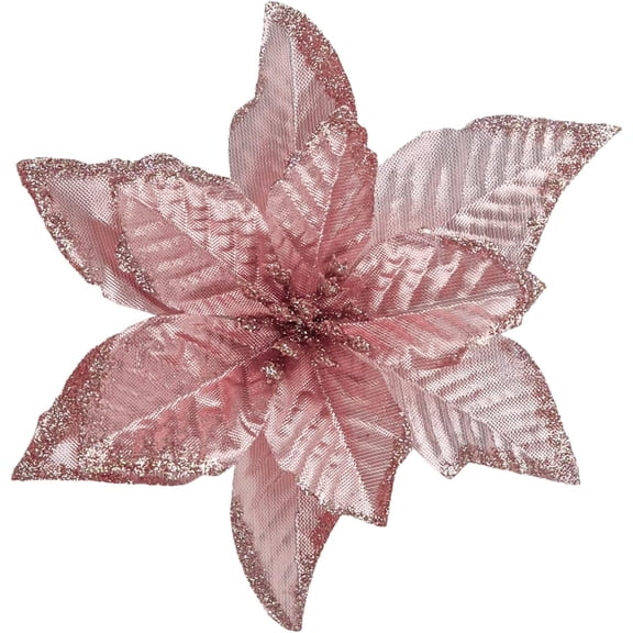 12 Pack Pink Xmas Glitter Poinsettia 5.1 inch Artificial Flowers Christmas Tree Decorations Clearance Ornaments