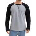 thumbnail image 1 of Camiseta de manga larga para hombre inspirada, color bloque, estilo casual, raglán, talla XL, gris, 1 of 6