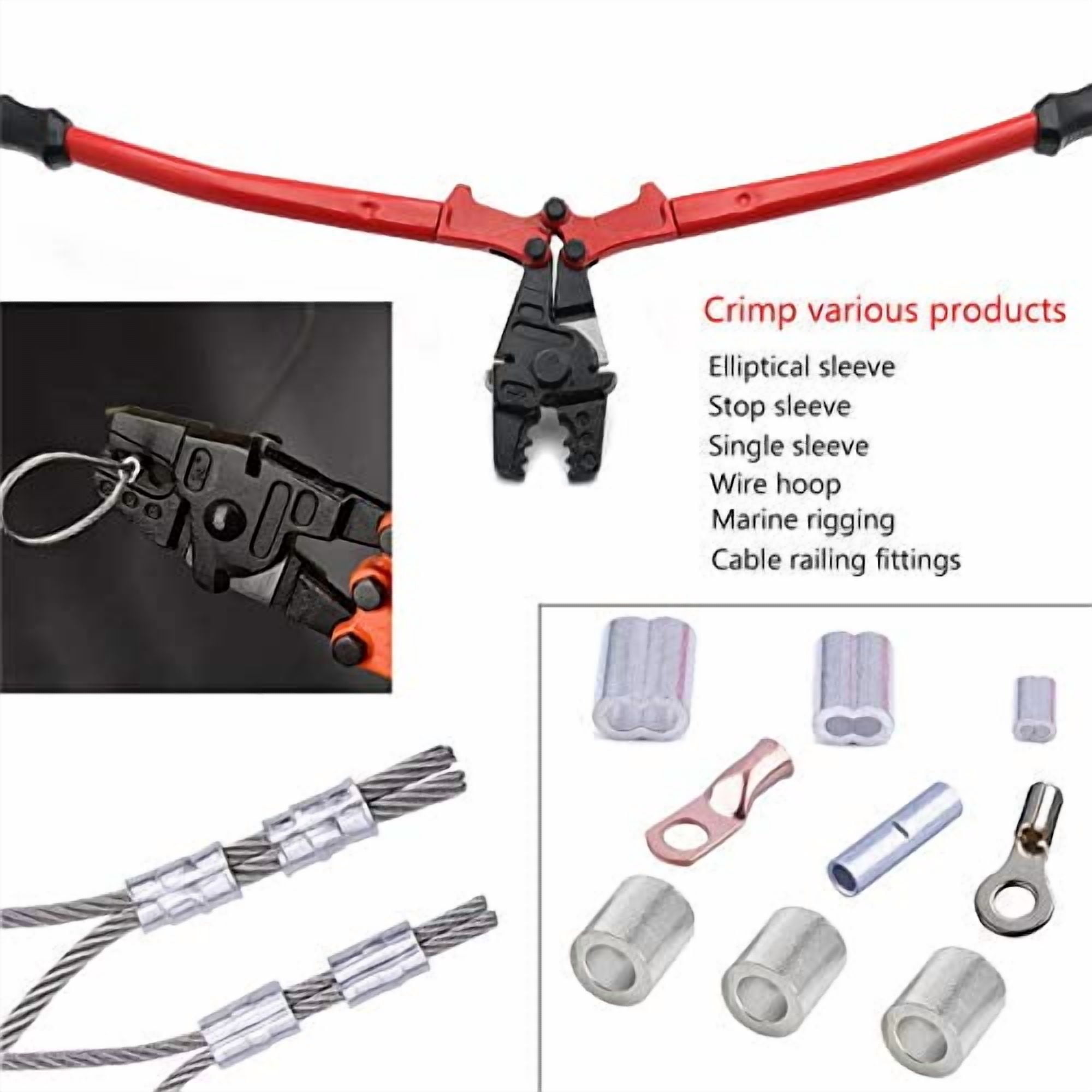 HongK- 14" Hand Swager Swaging Crimping Tool for Wire Rope Cable Swage 1/16" 3/32" 1/8" [P/N: ET-TOOL030-14-RED]