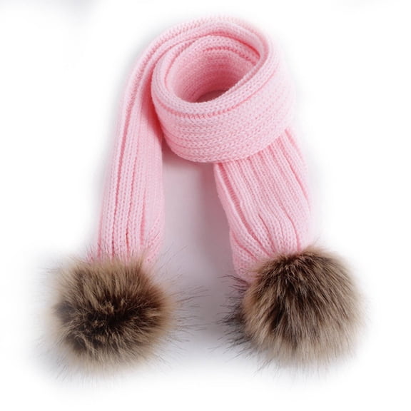 TELOLY Kids Scarf,Pom-Pom Design Toddler Scarf,Comfortable Touch Pink Scarf,Pink