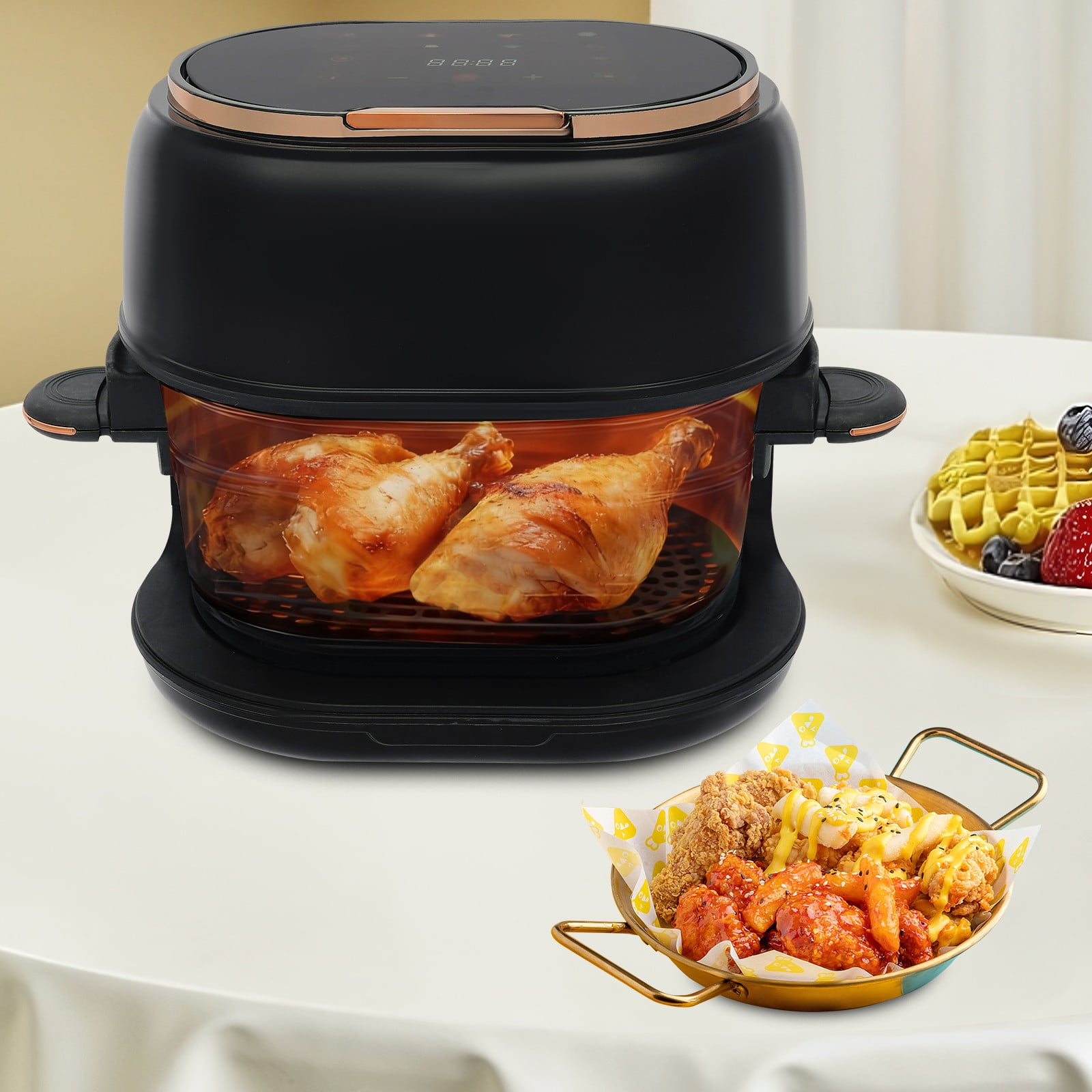 Black Hot Air Fryer, 3.6QT Multifunctional Air Fryer with Touch Screen, Visible Baking Basket, 374°F Digital Air Fryer Oven for Baking Roasting Dehydrating