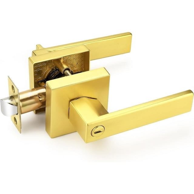 Poignées de Porte Chromées Polies Intérieur Carrées Leviers de Porte d'Intimité Poignées de Porte Serrure de Porte Intérieure pour Chambre et Salle de Bain Réversible pour Portes Côté Droit/gauche
