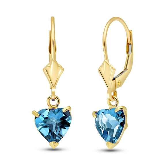 Galaxy Gold 14k Yellow Gold Leverback Earrings with Heart-shaped Natural Blue Topaz