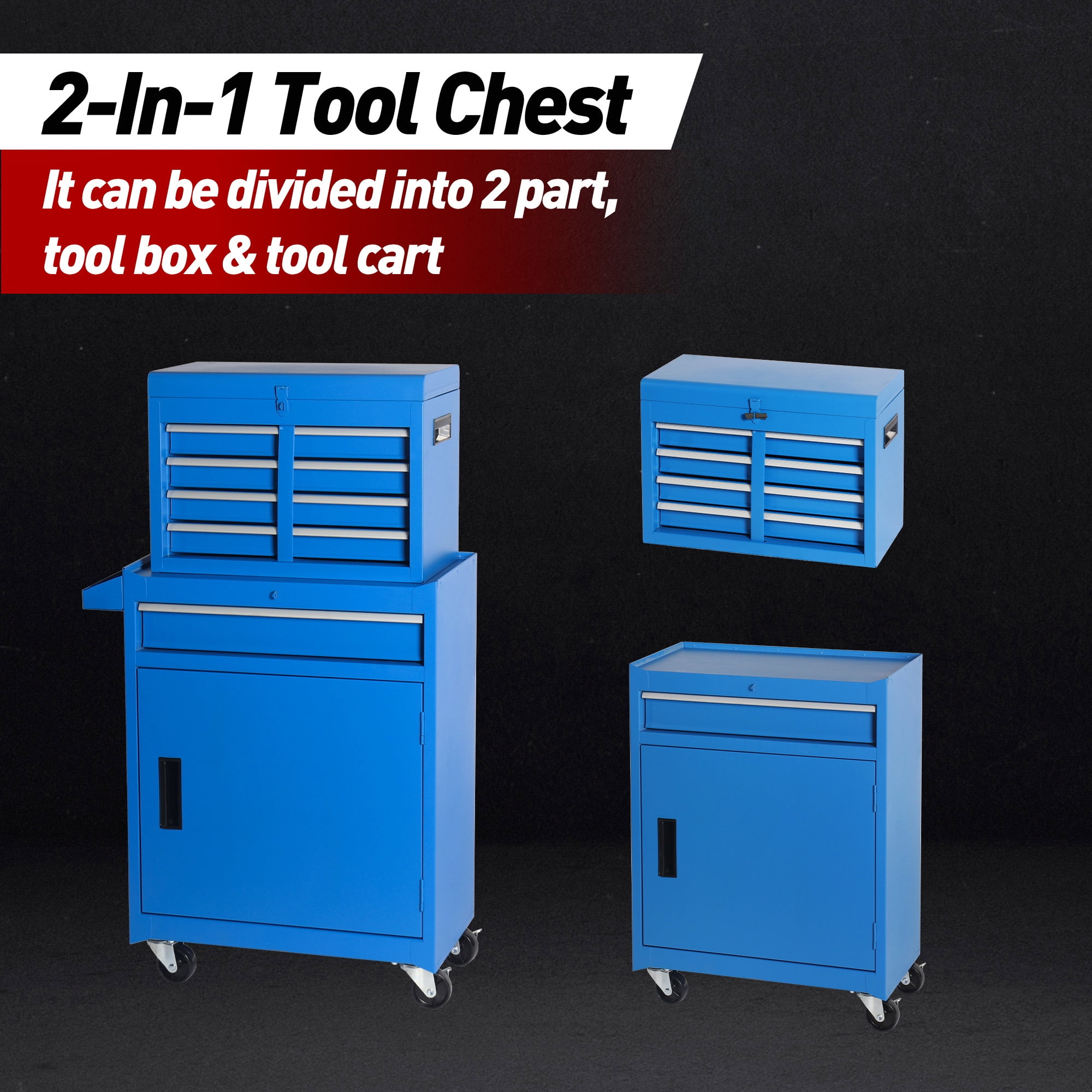 2-IN-1 Tool Chest, 20-Inch 5-Drawer Rolling Tool Storage Cabinet with Detachable Top Tool Box Adjustable Shelf, Locking Metal Tool Cart for Garage Workshop