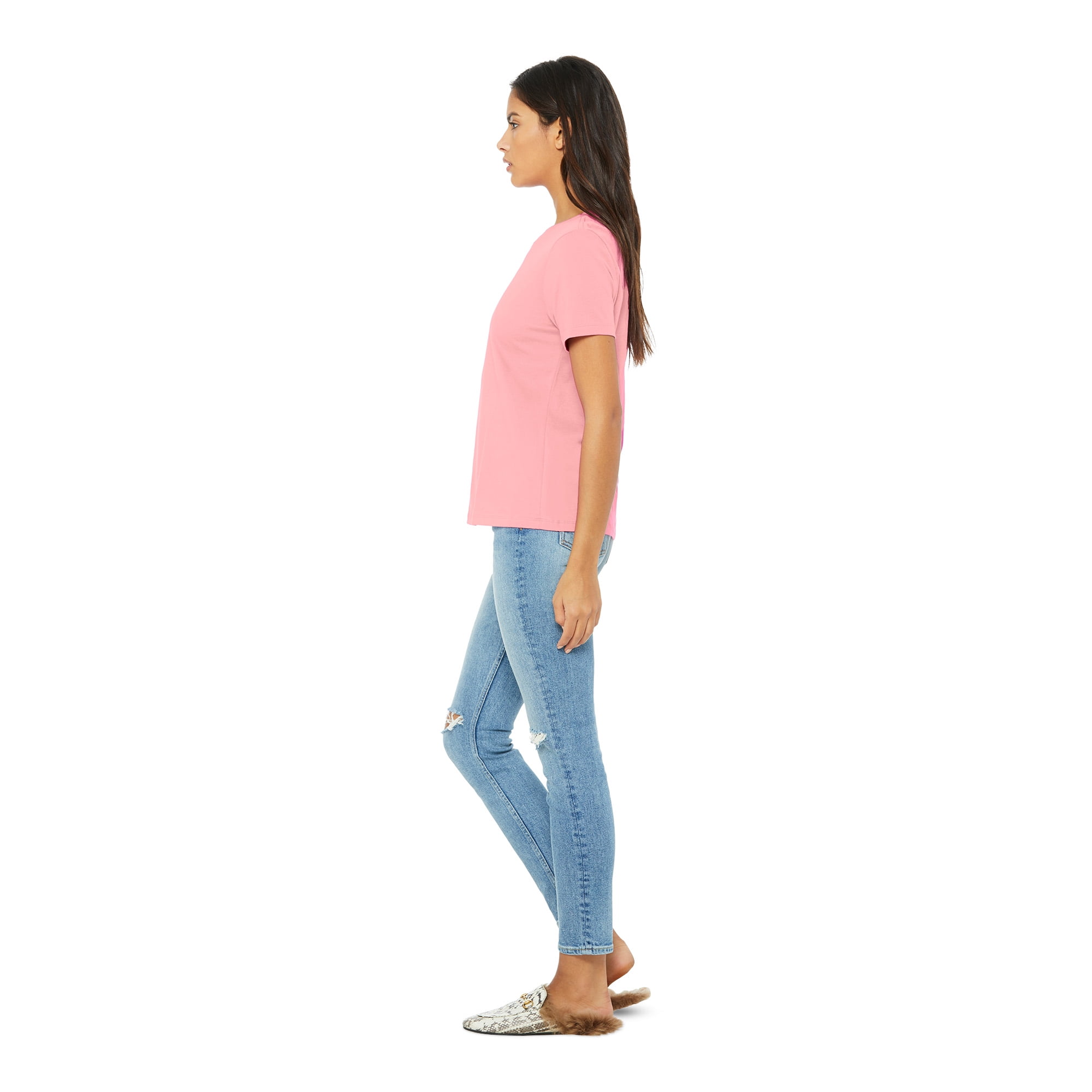 BELLA+CANVAS Women's Relaxed Crew Neck T-Shirt for Crafting, Pink, Large
