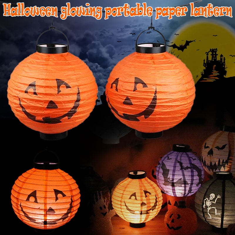 Halloween LED Paper Pumpkin Bat Spider Hanging Lantern Light Lamp Party Decor 
