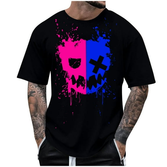 Idoravan Mens Shirts Casual Stylish Mens Shirts under $5.00 Summer Fashion Casual Men's Round Neck Printed T-shirt Top