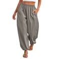 thumbnail image 3 of Nestiefly Womens Balloon Pants Trendy Casual Elastic Waist Wide Leg Harem Pants Baggy Pleated Lantern Trousers Light Gray S, 3 of 7