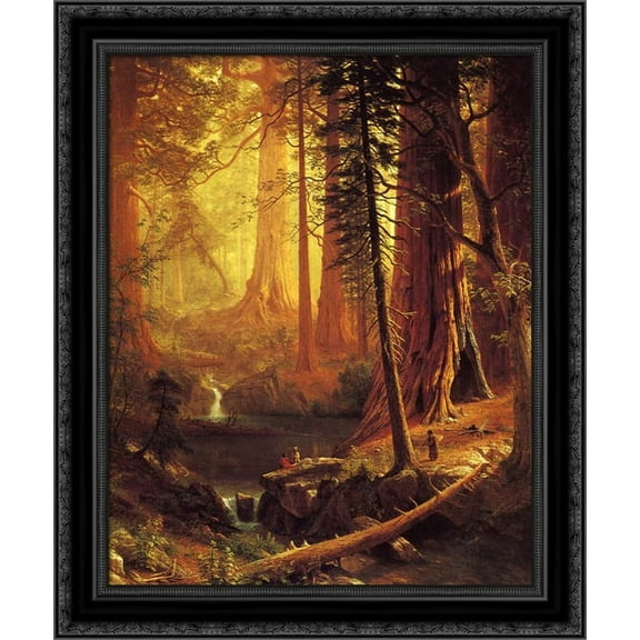 Giant Redwood Trees of California 20x24 Black Ornate Wood Framed Canvas Art by Bierstadt, Albert