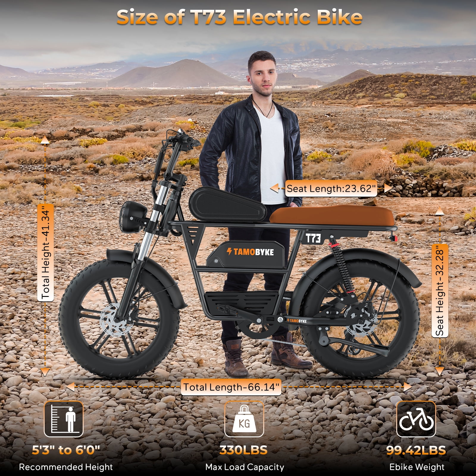Tamobyke T73 Electric Bike for Adults, Peak 1500W 30mph 48V 15.6Ah,20" Fat Tire E-Mountain Bike UL2849