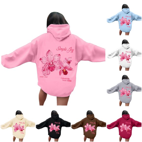 NinXxx Women's Letter Print Hooded Long Sleeve Casual Sports Hoodie Pink XXL
