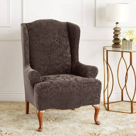 Sure Fit Stretch Jacquard Damask Wing Chair Slipcover