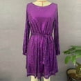 thumbnail image 3 of JURANMO Women's Sequin Mini Dress 3/4 Sleeve Round Neck Party Dresses Sparkly Glitter Wedding Dress with Belt Purple M, 3 of 8