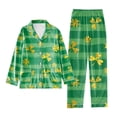 thumbnail image 2 of cllios St. Patrick's Day Womens Pajamas Set Green Shamrock Graphic Button Down Two-Piece Loungewear Lapel Casual Long Sleeves and Pants Nightwear Sleepwear, 2 of 5