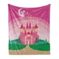 thumbnail image 1 of Magic Soft Flannel Fleece Throw Blanket, Fantasy Fairy Tale Princess Castle Pixie in Sky Fictional Dream Kingdom, Cozy Plush for Indoor and Outdoor Use, 70" x 90", Green Pink, by Ambesonne, 1 of 6