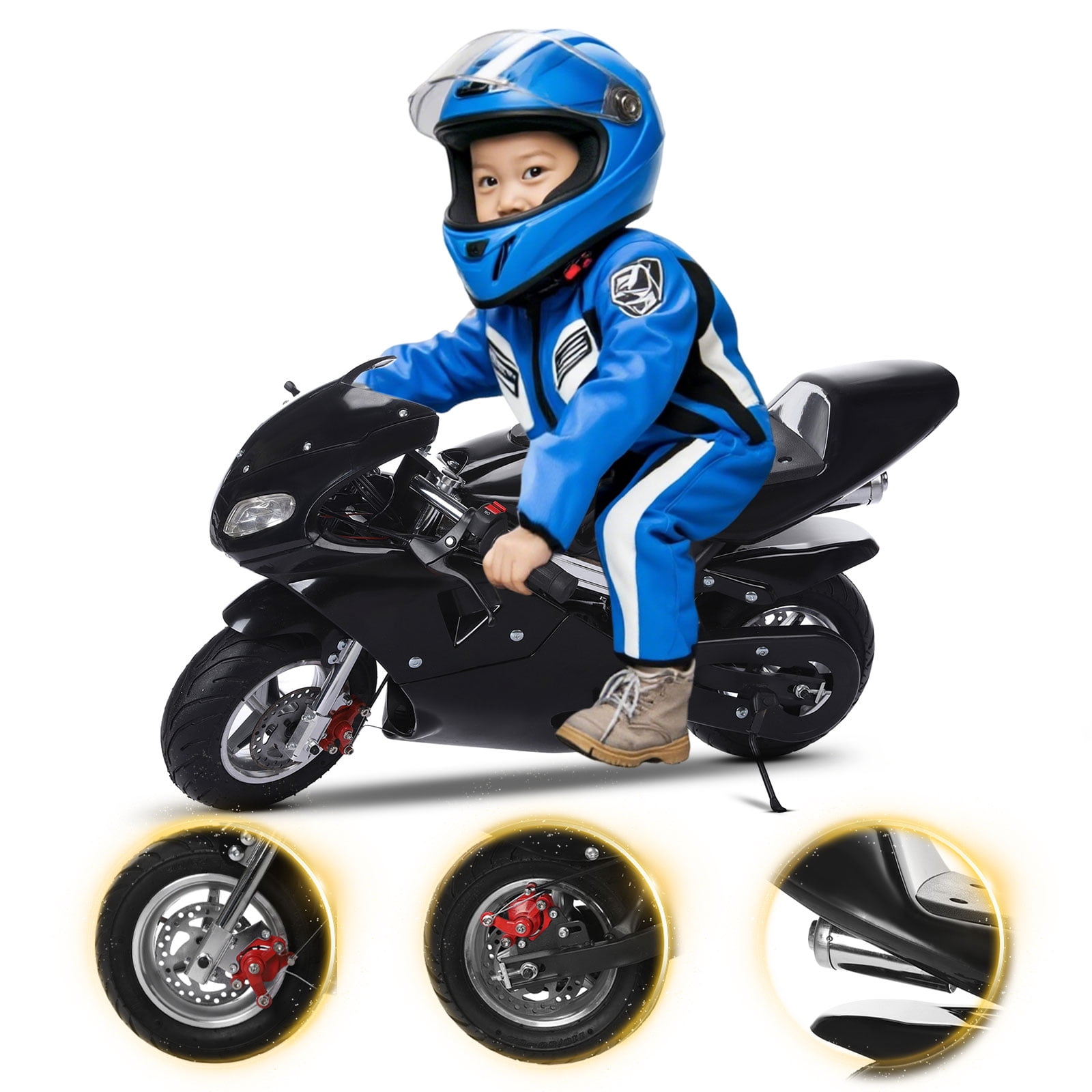 Bremoi 49cc 2 Stroke Pocket Bike,Gas Pocket Motorbike With Strong Dual Brake,Racing Max Speed 20Mph,Dual Headlights Mini Motorcycle For Kids 6-12 Years ,Black