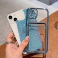thumbnail image 4 of Compatible for iPhone 13 6.1 Inch Bling Plating Case with Card Slot, Cute Clear Glitter Phone Case for Women Girls Soft TPU Shockproof Back Cover for iPhone 13 Blue, 4 of 14