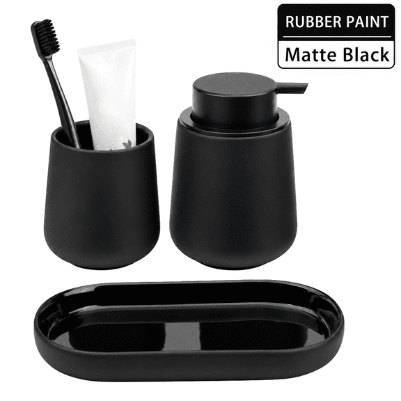 BosilunLife 3 Pack Matte Black Ceramic Soap Dispenser Set, Refillable Hand Soap and Lotion Pumps for Bathroom Vanity Countertop