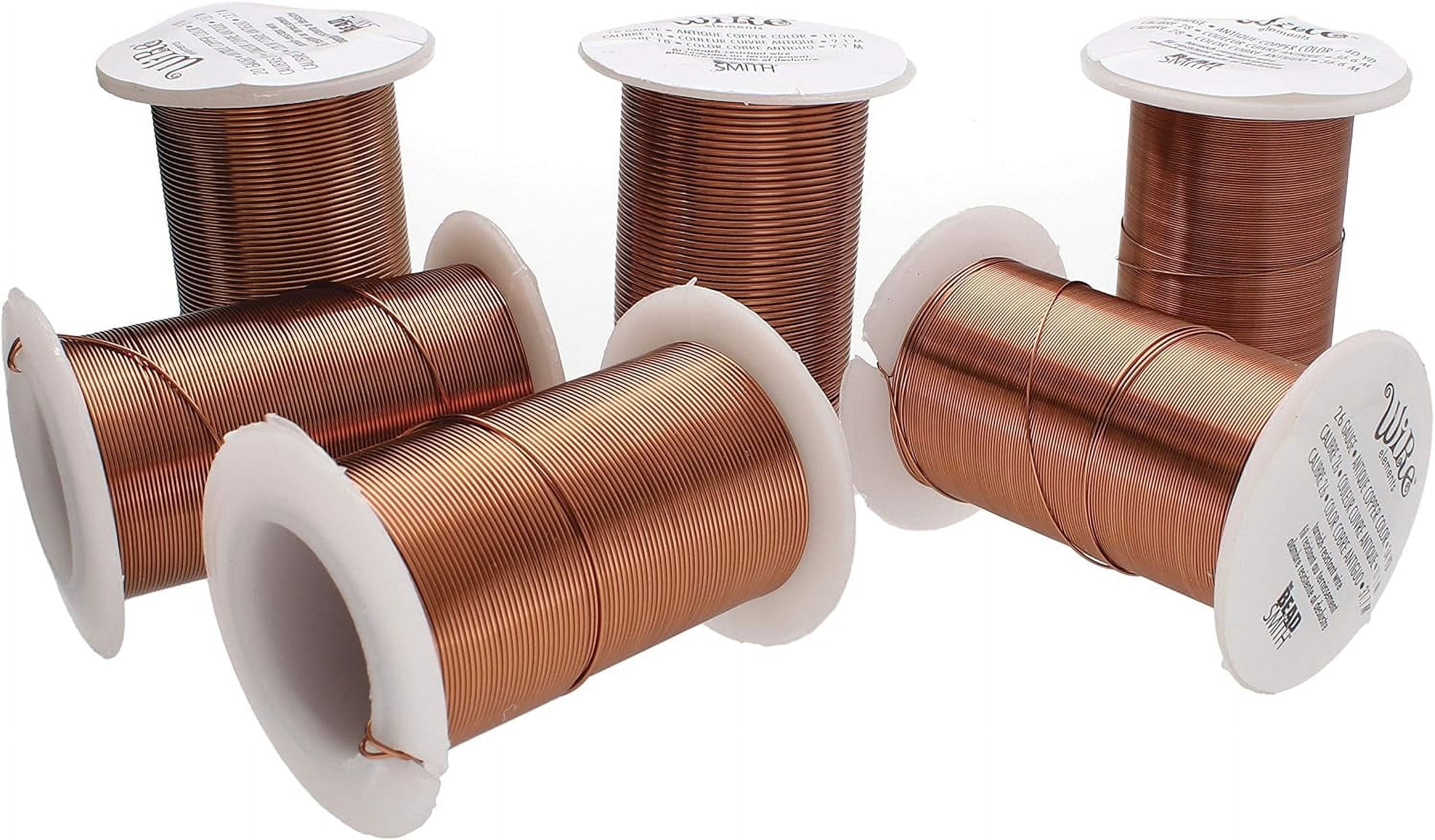 The Beadsmith Wire Elements Antique Copper Color Lacquered Tarnish-Resistant Copper Wire for Jewelry Making, 20 Yards, 18.29 Meters Each Spool (18, 20, 22, 24, 26, & 28 Gauges)