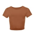 thumbnail image 4 of Brown Womens Flowy Tops, Cotton Fashion Womens Clothing 2024, Womens Tops Dressy Casual, Womens Fashion Summer Short Sleeve Cute Crop Tops Casual Basic Crewneck Slim Fit T Shirts, 4 of 5