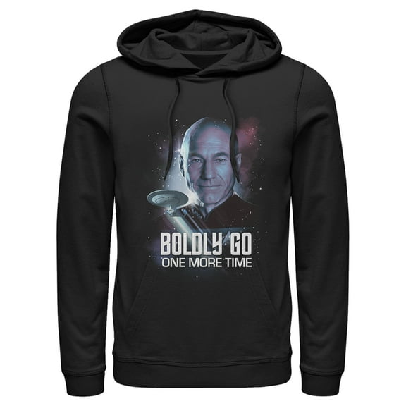 Men's Star Trek: The Next Generation Captain Picard Boldly Go One More Time Pull Over Hoodie Black Medium