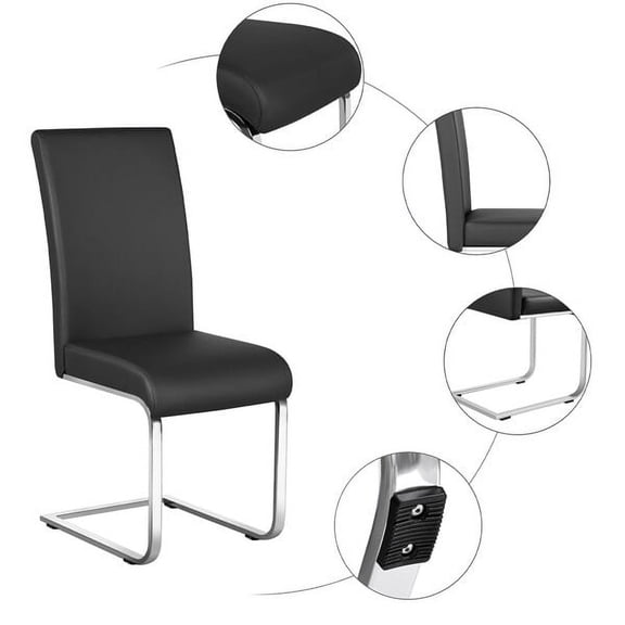 Black 2PCS Dining Chairs Leather Modern Dining Room Chairs Metal Home Kitchen