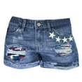 thumbnail image 5 of HCURIBAD Judy Blue Jeans for Women, Clearance! American Flag Shorts Womens Stripes Ripped Denim Shorts Button Cut Off Rolled Hem Jeans Shorts, Baggy Jeans Shorts for Women, Low Rise Jeans Blue L, 5 of 5