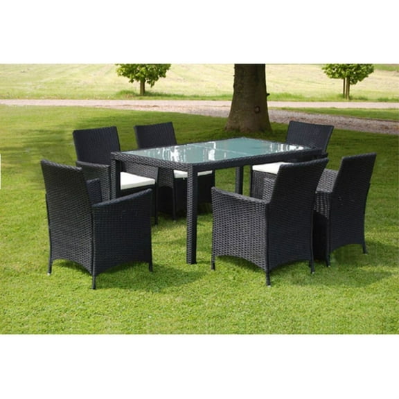Casafoyer 7 Piece Outdoor Dining Set with Cushions Poly Rattan Black