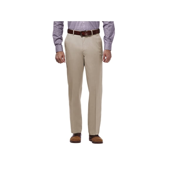 Haggar Men's Classic Fit Flat-Front Hidden Expandable Waistband Premium No Iron Khaki, 34W x 32L - Sand