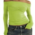 thumbnail image 1 of Women Tops Solid Color Off Shoulder Flared Long Sleeve T-Shirts, 1 of 4