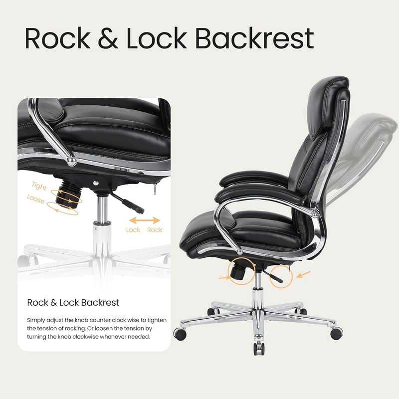 COLAMY High Back Executive Office Chair, PU Leather Computer Desk Chair with Extra Thick Padded Seat Cushion, Quiet Rubber Rolling Casters and Adjustable Tilt Tension for Home Workspace,Black