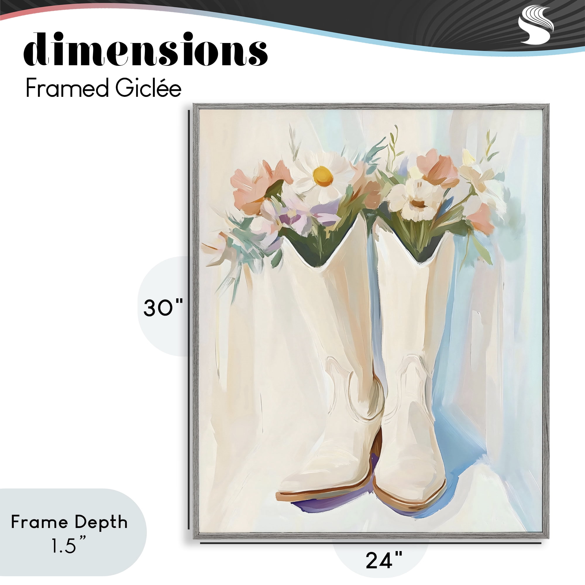 Stupell Industries Floral White Cowgirl Boots Gray Framed Giclee Art, design by The Prints Vibe