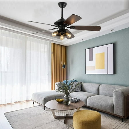 

52Inch Ceiling Fan with Light 5 Wooden Blades Pendant Lamp Modern Chandelier Remote Control Dimmable Speed Adjustable Reverse Function
