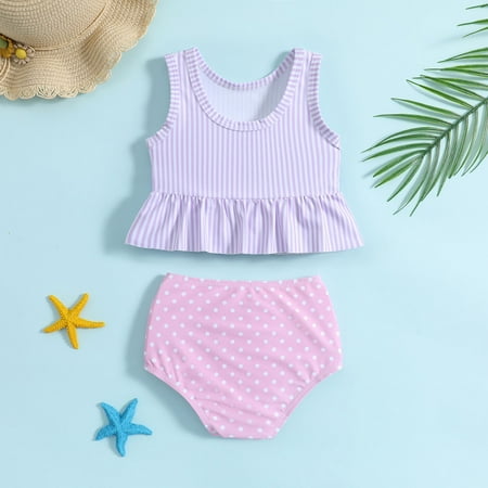 

Gubotare Summer Toddler Girls Striped Printed Bowknot Two Piece Swimwear Swimsuit Bikini Kid Bikinis for Girls Purple 3-4 Years