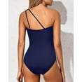 thumbnail image 4 of MORTTIC Women's Tummy Control One Piece Swimsuit, One Shoulder Full Coverage Bathing Suit,Navy Blue M, 4 of 6