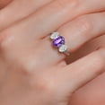 thumbnail image 4 of Gem Stone King 10K White Gold Purple Amethyst and White Lab Grown Diamond 3-Stone Engagement Ring for Women | 2.04 Cttw | Oval 8X6MM and 6X4MM | Gemstone Birthstone | Available in Size 5,6,7,8,9, 4 of 5