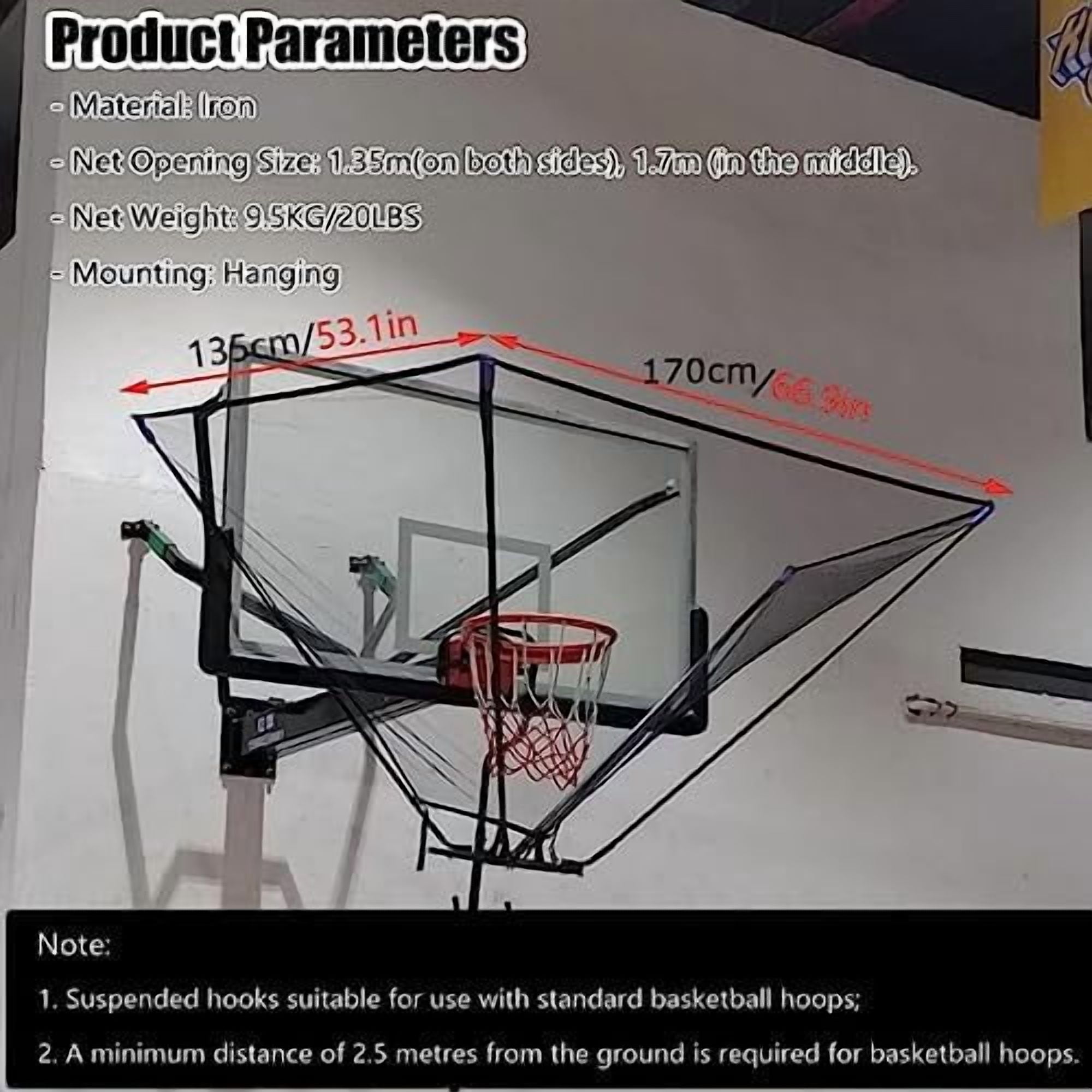 Gamvdout Basketballtrainer Basketball Shot Returner Hanging Basketball Return Attachment for Hoop Large Basketball Return Rotatable  Basketball Shooting Practice Net