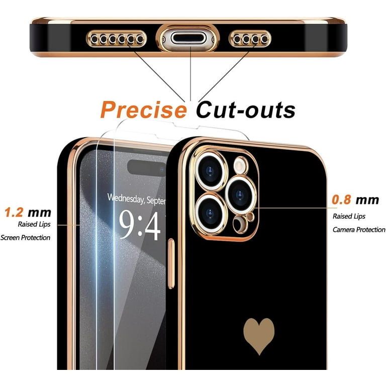iPhone15 / black 【dress HEART 】 Black Lovely Minimalist Repeated Heart iPhone 15 14 Tough