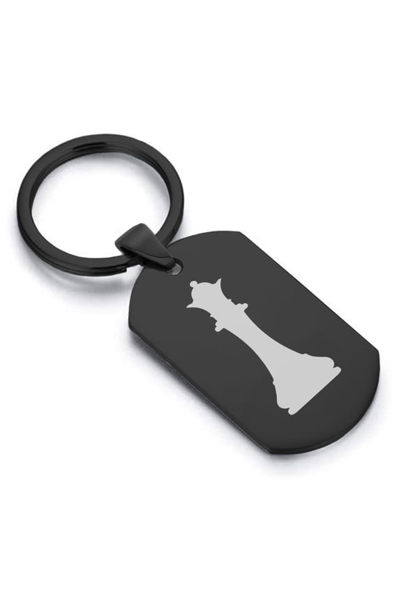 Stainless Steel Queen Chess Piece Dog Tag Keychain Circle Ring