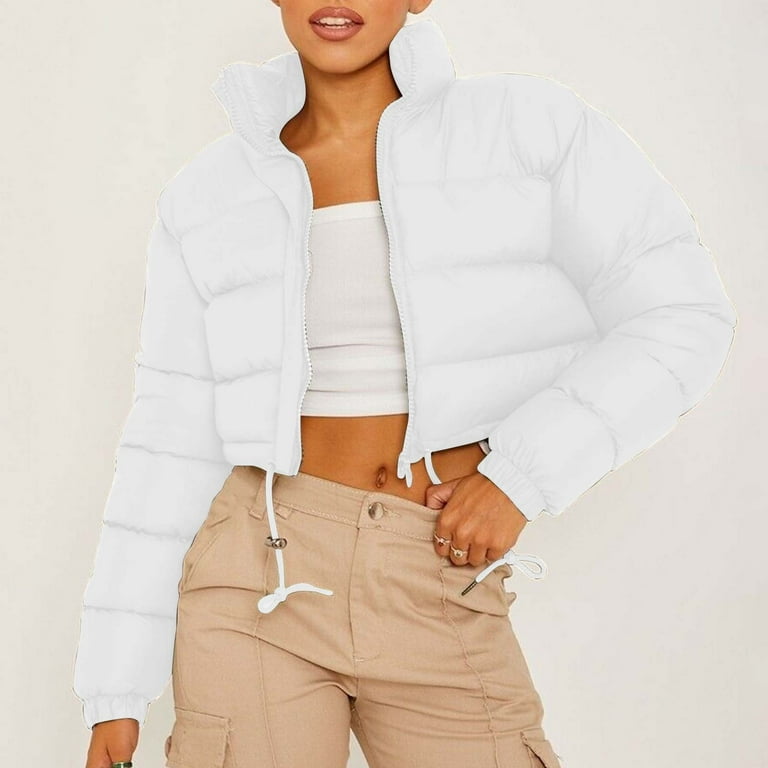 Uooqdmx Puffer Jacket Womens Cropped Jacket Solid Color