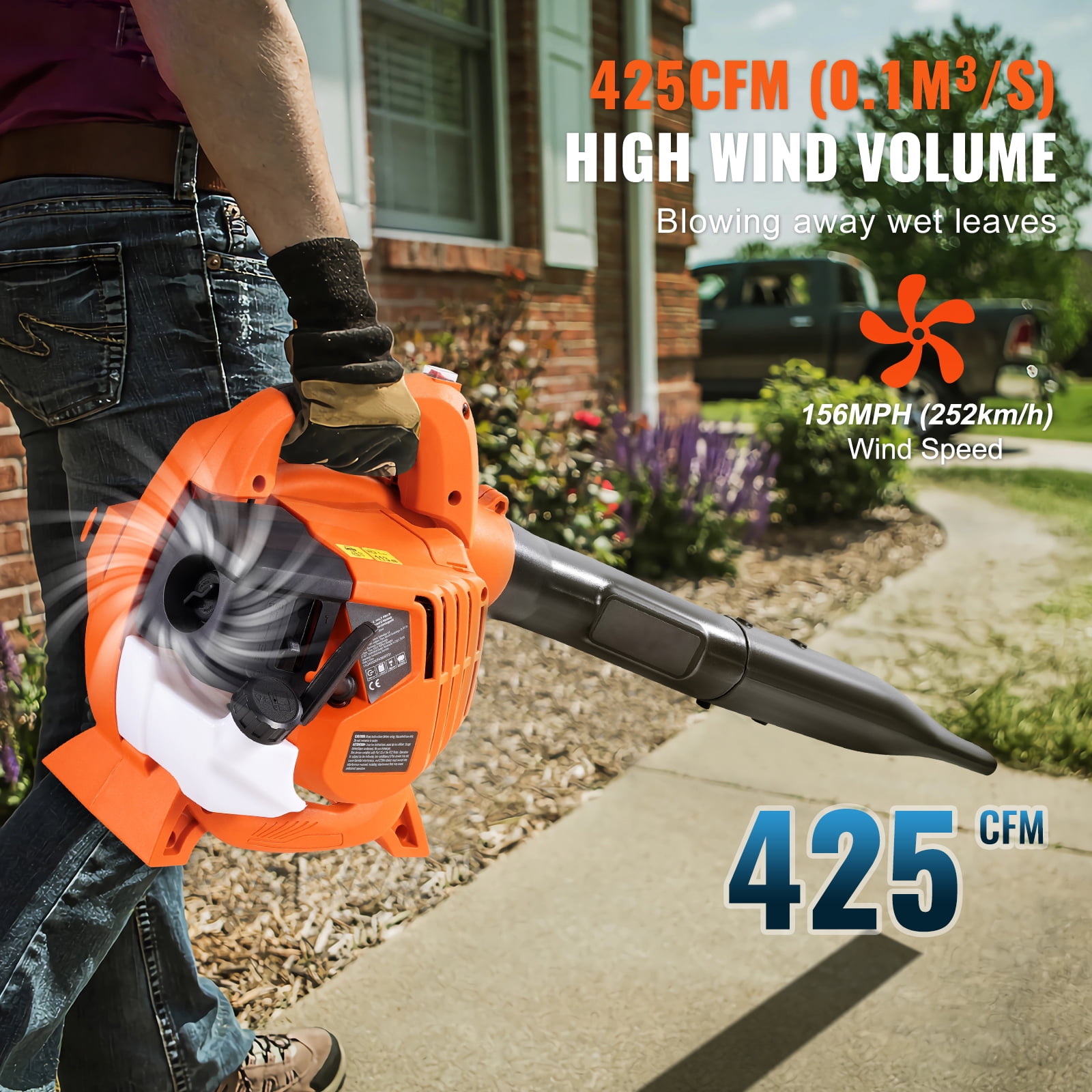 SKYSHALO 79CC 2-Cycle Manual Cycle Gas Leaf Blower 425CFM Air Volume