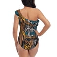 thumbnail image 5 of Sikiie Coffee-Drinking Skull Print Women One Piece Swimsuits Tummy Control One Shoulder Bathing Suits Ruffle Swimwear, From S to XXL-Medium, 5 of 6