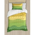 thumbnail image 1 of Abstract Duvet Cover Set Twin Size, Green and Yellow Colored Wavy Lines Curves Earth Inspired, Decorative 2 Piece Bedding Set with 1 Pillow Sham, Mustard Amber Ginger Reseda Green, by Ambesonne, 1 of 3