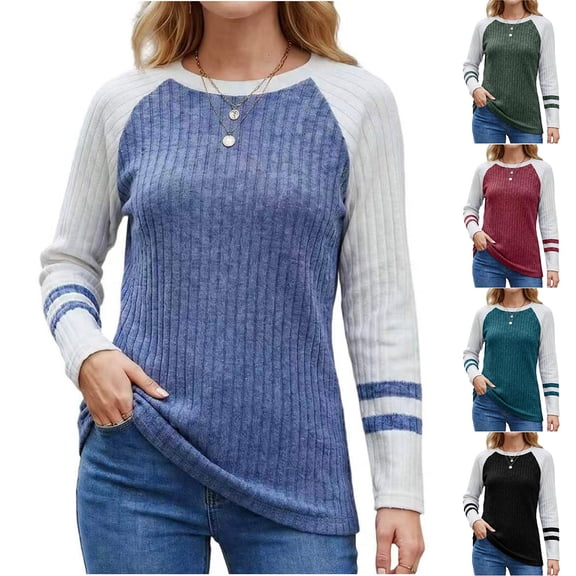NominalSnug Long Sleeve Shirts for Women Lightweight Sweaters Fall Outfits 2026 Color Block Winter Clothing Dressy Casual Pullovers