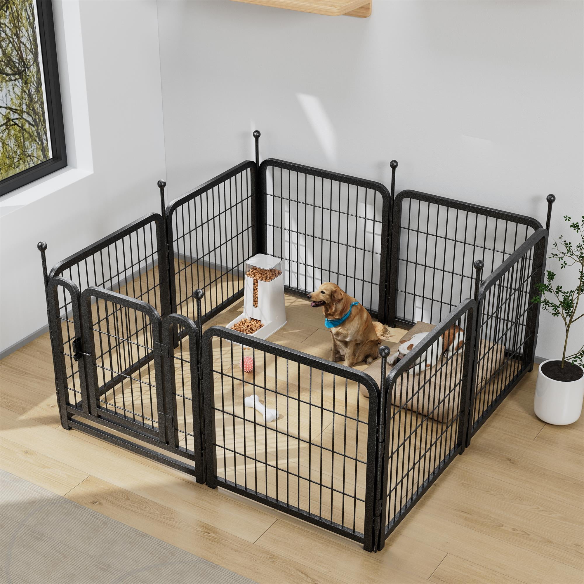 Pefilos Outdoor Dog Playpen 24" 8 Panels Indoor Dog Fence Metal Dog Pen Heavy Duty Pet Puppy Exercise Pen for RV Camping Garden Yard, Black